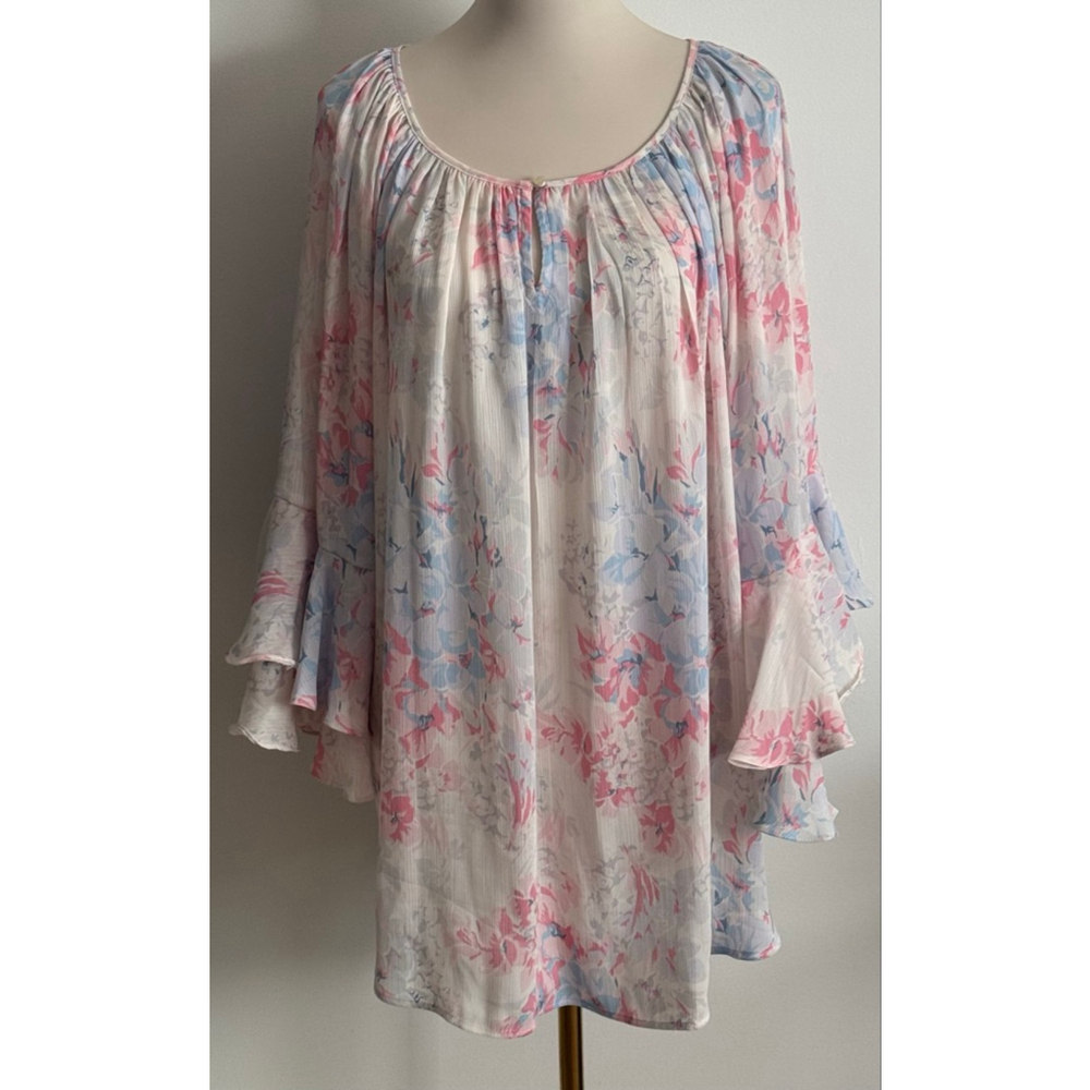 Women's CHAPS Plus 3X White Pink Floral Blouse